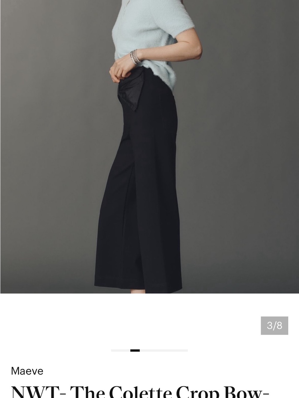 NWOT Maeve Colette black bow front wide leg crop (27 T)